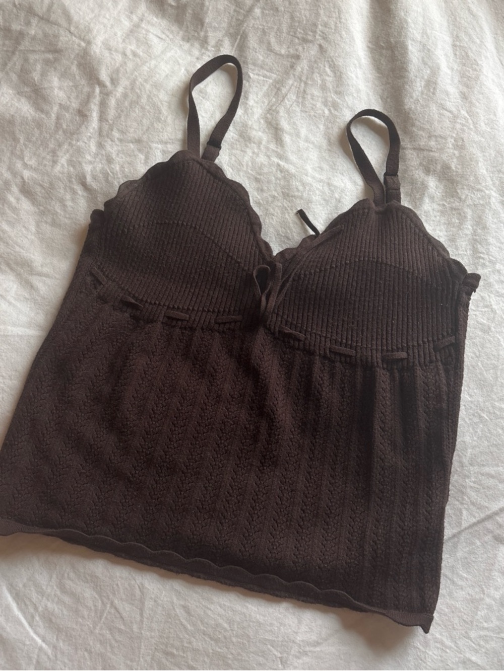Wilfred Brown Ribbed Scallop-Trim Cami
